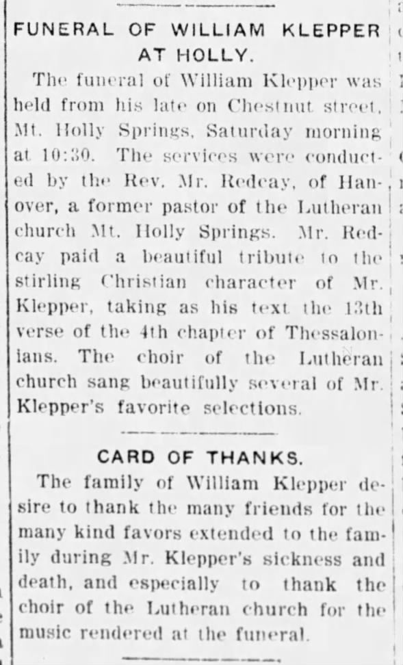 Funeral of William Klepper